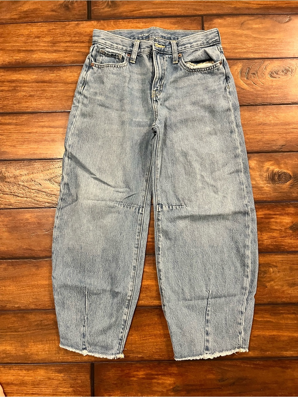 Girls Light Blue High-Rise Barrel Jeans